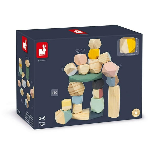 Janod - Sweet Cocoon Stacking Stones - Colourful Wooden Constuction Blocks and Stackers - For Babies and Toddlers - From 24 Months - Multilingual - J04401.