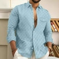 thumbnail image 2 of ZCFZJW Men's Long Sleeve Button Down Shirts Casual Big and Tall Regular Fit Solid Color Cotton Linen Shirts Untucked Beach Shirt with Pockets Sky Blue M, 2 of 6