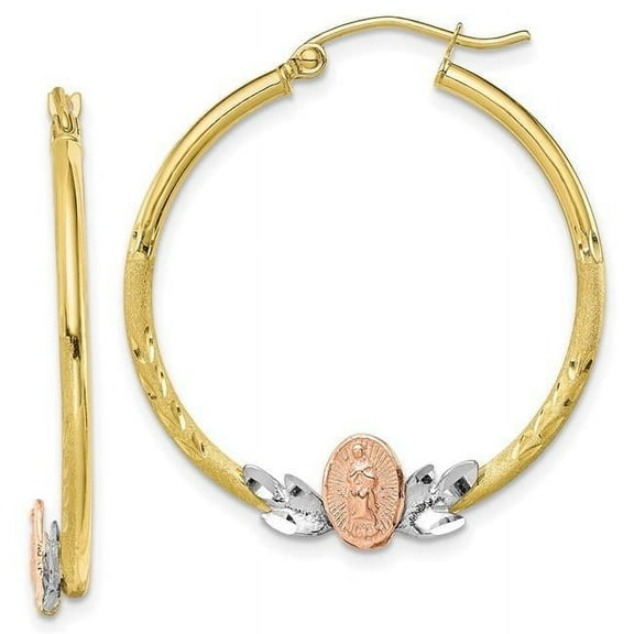 Primal Gold 10 Karat Tri-color Guadalupe Hoop Earrings