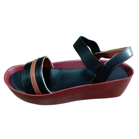 

SZXZYGS Black Sandals Women Ladies Fashion Summer Color Matching Leather Open Toe Thick Sole Casual Sandals