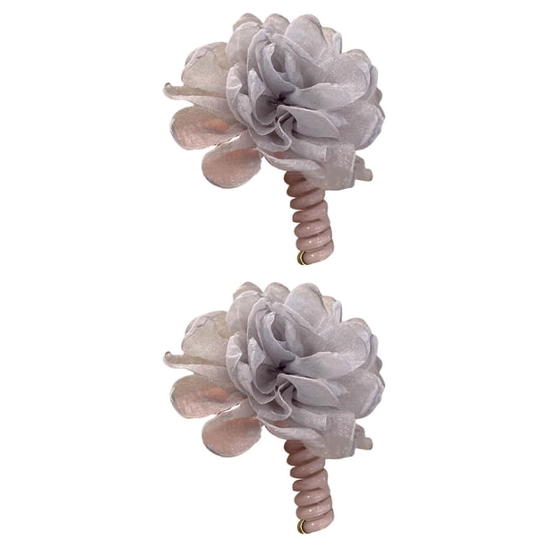 2x bandas para el cabello con flores, herramienta de peinado, espiral para el cabello, para recuerdo de fiesta, despedida de soltera gris