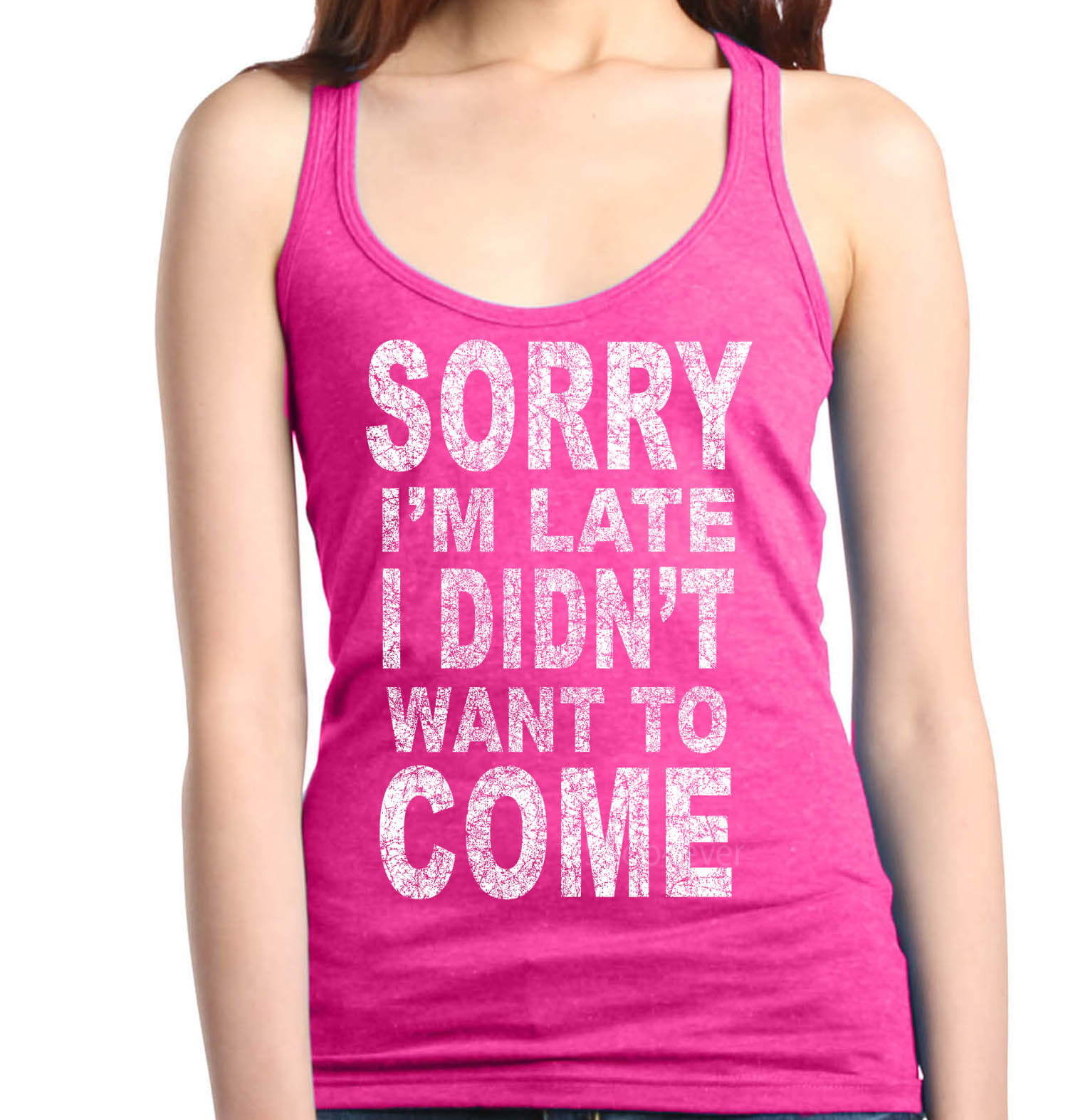 Mad Over Shirts Sorry Im Late but do You See This Make up Unisex Premium Racerback Tank top