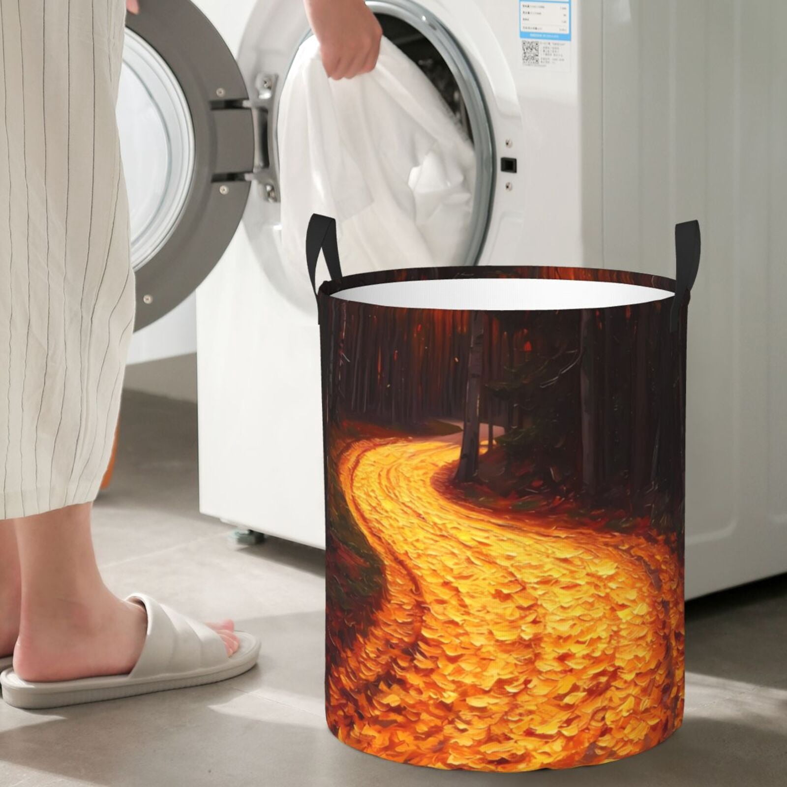 Large Laundry Basket with Handles - Serene Autumn Forest Path A Kids Baby Dirty Clothes Laundry Hamper for Bedroom Aesthetic