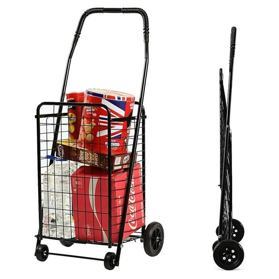 Utility Cart with Wheels to be Used as a Shopping Cart, Grocery Cart, Laundry Cart and Stair Climber Cart, Weighs 7.5 Pounds but Holds up to 90 Pounds, Compact and Foldable, Black