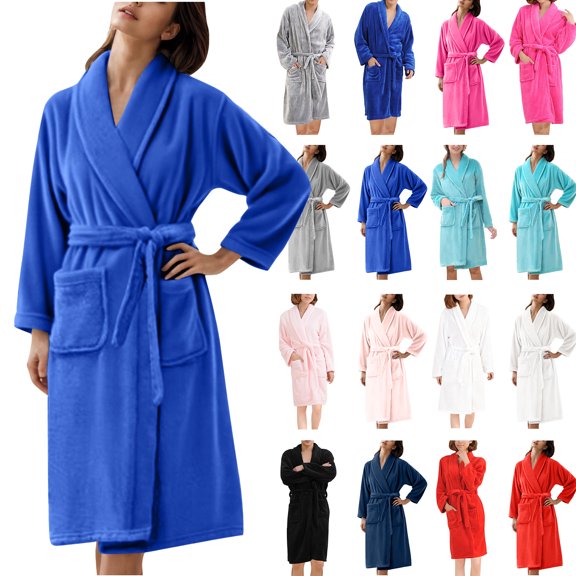 Bovxnpu Robes for Women, Women's Robe Soft Long Bathrobe Warm Fleece Shawl Collar Spa Robe Women Winter Home Clothes Nightgown
