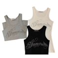 thumbnail image 4 of Women’s Y2K Rhinestone Letter Tank Top, Slim Fit Sleeveless Camisole, Stretch Casual Layering Top, 4 of 6