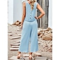 thumbnail image 4 of Women'S Summer 2 Piece Outfits Set Round Neck Sleeveless Tank Crop Top Wide Leg Pants Set with Pockets Light Blue L, 4 of 8