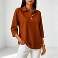 thumbnail image 6 of Women's 3/4 Sleeve Collared Polo Shirts Button Front Casual Golf Office Wear Tops Ginger 2XL, 6 of 9