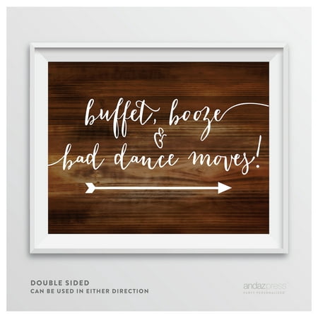 Buffet, Booze, Bad Dance Moves Rustic Wood Wedding Party Directional Signs,