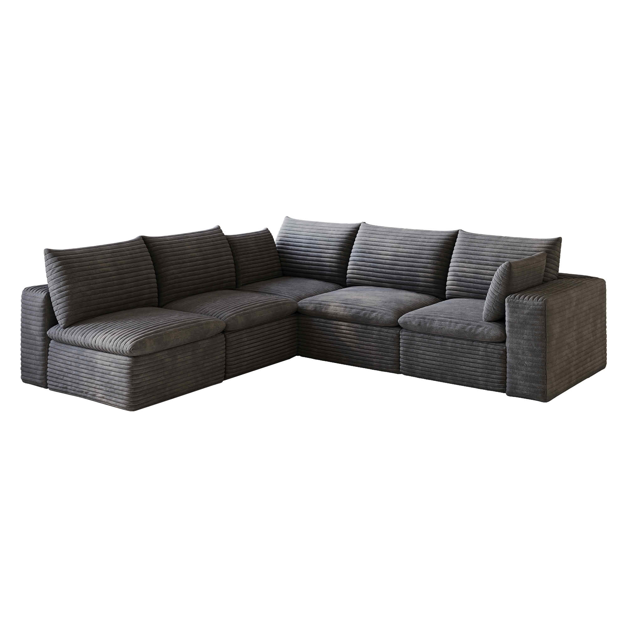 MAYEERTY 98.5"x 102.4" L‑Shaped Cloud Modular Sofa, Corduroy Deep‑Seat Sectional Couch, Double‑Layer Removable Cushions, No‑Assembly DIY Sponge Sofa for Living Room Bedroom Conference Room Apartment