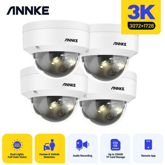ANNKE 3K Dome IPC Security Camera,4Pcs Outdoor Turret Surveillance Wired Cameras for Home Security, AI Human/Vehicle Detection, Smart Dual Light, Color Night Vision, 120 dB WDR, 2.8mm Lens