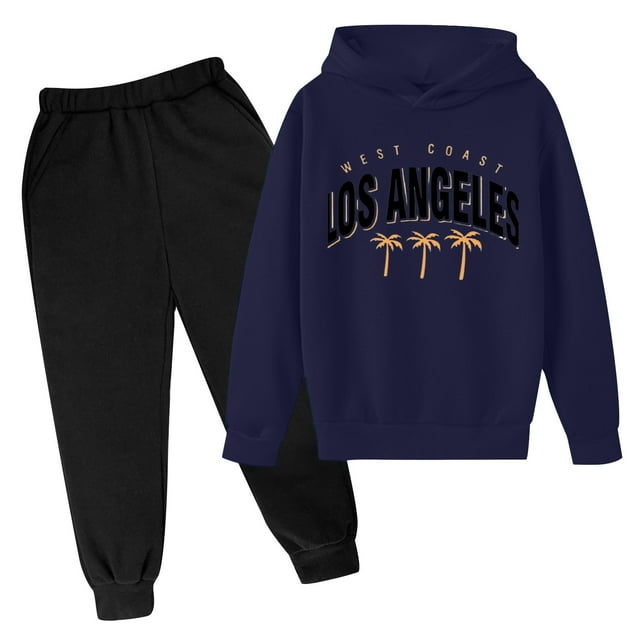 Youmylove Boys Sweatsuit Set Autumn Winter Children's Hoodie Set Casual Letter Printed Long Sleeve Hoodie Pullover Sweatpants Set Fashion Sportswear Suit 11-12 Years