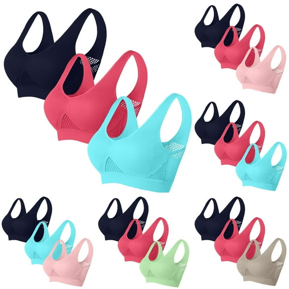 LOVZFMLL 3 Pack Bras for Women Solid Color Mesh Breathable Sports Bra Comfort Soft Push Up No Underwire Full Coverage Everyday Bralettes F L