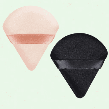 Triangle Makeup Powder Puff Set, Soft Velour Pressed Applicator for Face Powder, Black & Pink