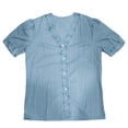 thumbnail image 4 of Women's Lace Trim V Neck Blouse, Puff Sleeve Button Down Shirt, Summer Dressy Top, Work Casual, 4 of 4