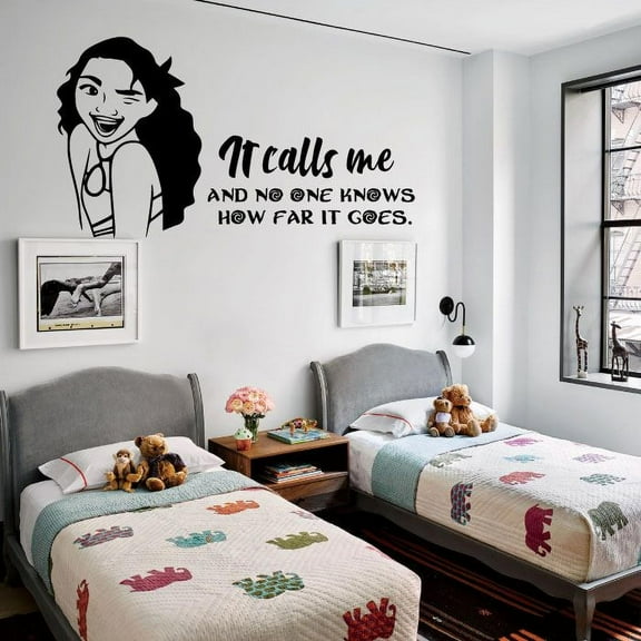 It Calls Me And No One Knows How Far It Goes Vinyl Wall Art Sticker Decal Moana Disney Themed Wall Sticker For Girls Boy Kid Room Design Bedroom Nursery Kindergarten House Decoration Size (40x40 inch)