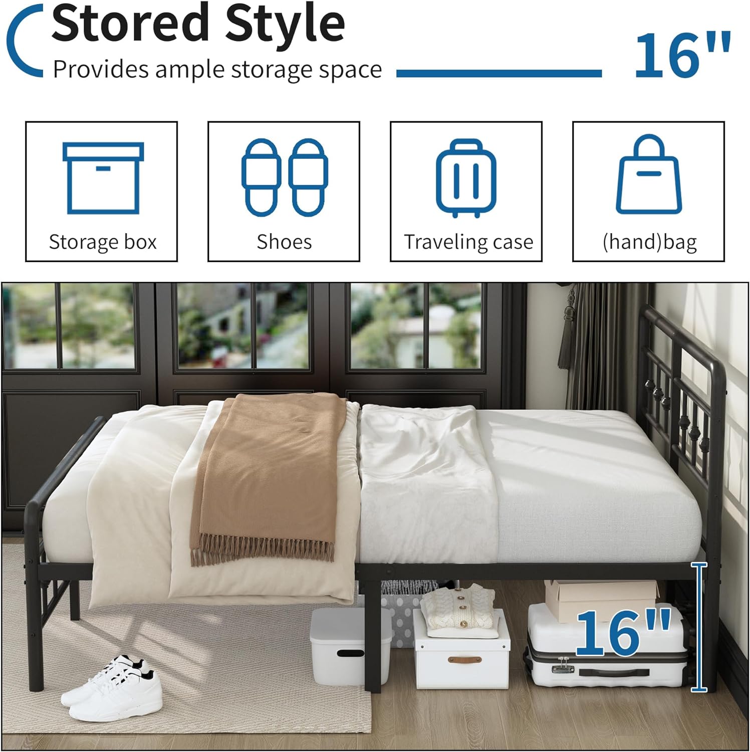 Lutown-Teen 16 Inch Full Size Bed Frame with Headboard and