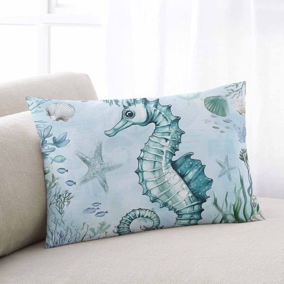 Coastal Seahorse Standard Size Pillow Cover,Pillowcase Protectors with Zipper,Breathable Decorative Throw Pillow Case Cover,Ocean Nautical Starfish Seashells Coral Pillow Shams for Couch 20x26Inch