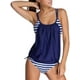 thumbnail image 1 of Traje de baño tipo tankini con rayas alineadas dobles para mujer Adepaton CJWUS-4485, 1 of 4