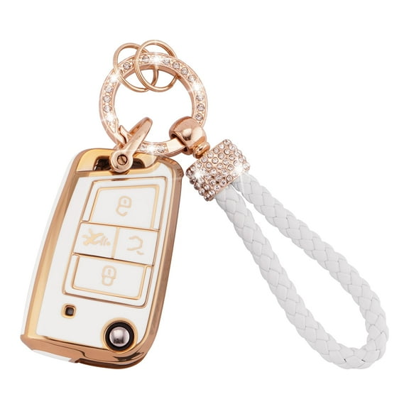 for VW Key Fob Cover with Keychain Lanyard, 4 Buttons Soft TPU Keys Shells Car Key Cover Compatible with Volkswagen Golf GTI Golf Alltrack Altas Tiguan Jetta Flip Folding Key Case Shell