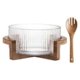 thumbnail image 2 of Envalga de vidrio Tazón de fruta decorativa con base de madera Servir ensalada de tazón para servir utensilios para la mesa de la mesa sala de estar, 2 of 8