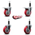 thumbnail image 2 of 4 Inch Red Poly Swivel 1 Inch Expanding Stem Caster Set 2 Total Lock Brakes, 2 of 2