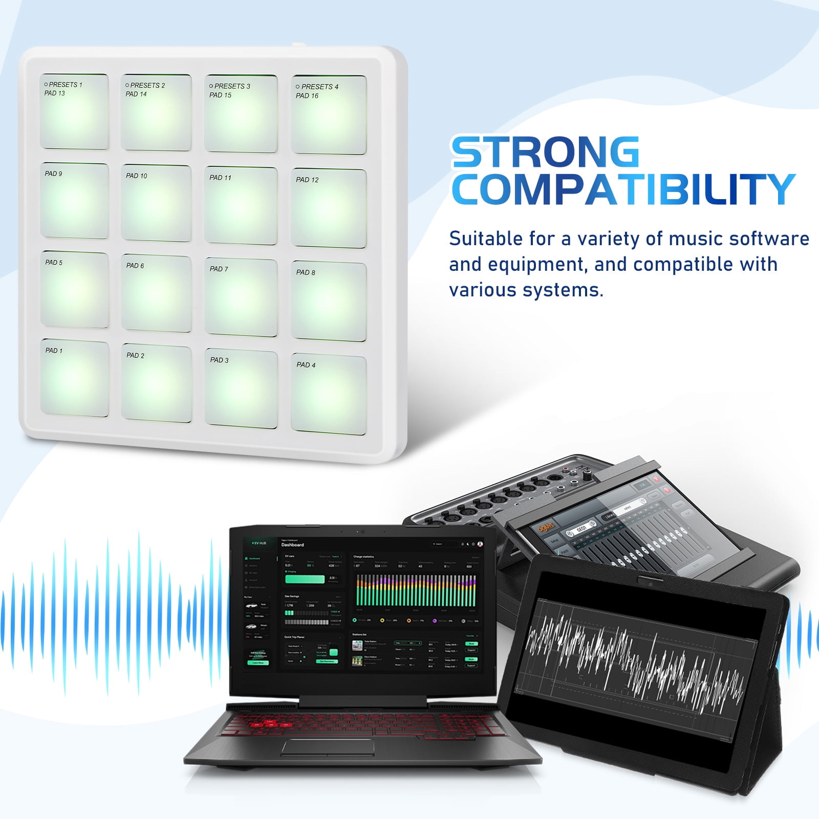 FRCOLOR White Dj Controller Pad with Rgb Lighting and USB Connectivity for Studio Use