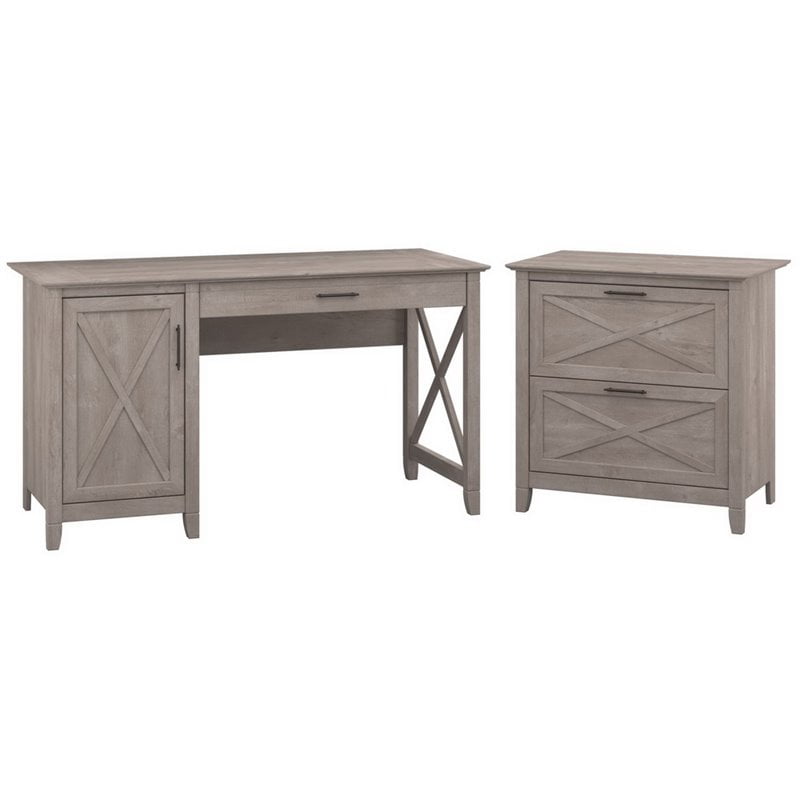Bush Key West 2 Piece Office Set In Washed Gray Com Bush Key West 2 Piece Office Set In