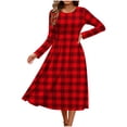 thumbnail image 7 of Odbmxy Fall Womens Midi Dresses Plaid Tunic Long Sleeve Smock Loose Women's Dresses Casual Everyday Shift, 7 of 7