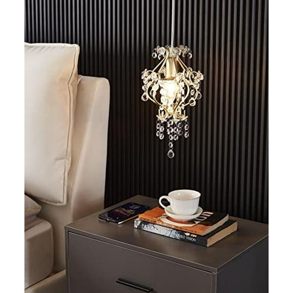 YUYAN-Elegant Mini Chandelier Plug in Crystal Pendant Light,Golden