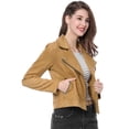 thumbnail image 2 of Chaquecorde mujer Soft Moto Zip Up Pockets Chaquetas de motociclisde gamusintétiCaqui S, 2 of 6