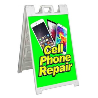 We Fix Phones Store Decal Sticker - 4.5x12 Inch Red & Blue Vinyl Sign For Retail Windows & Doors