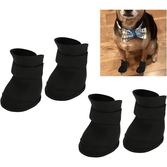 (S) Paquete de 4 botas de silicona para cachorros (Negro), Zapatos impermeables para mascotas, Zapatos antideslizantes para la lluvia para perros, Protectores de patas para mascotas