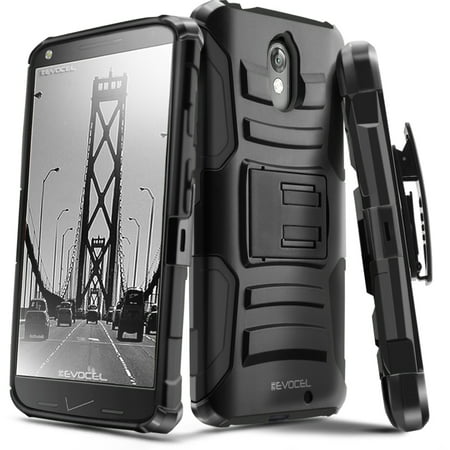DROID Turbo 2 Case, Evocel® Rugged Holster Dual Layer Case [Kickstand] [Belt Swivel Clip] HD Screen Protector For Motorola DROID Turbo 2 (XT1585/ 2015 Release), Black (Best Turbo For Evo 8)