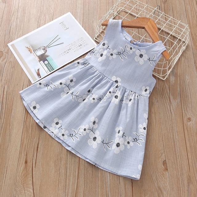LEEy-world Vêtements pour Bébés Filles Robe à Volants Imprimée et Couleur Unie Ligne A Évasée Ceinturée Robe de Fête Décontractée, Bleu