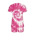 thumbnail image 3 of 2 Piece Pajamas Sets for Women Summer Tie-dye Outfits Short Sleeve Pleated V Neck Top and Shorts Set lounge Homewear (XXL, pink 03), 3 of 5