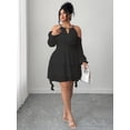 thumbnail image 3 of AURA Plus Size Off Shoulder Sweetheart Midi Dress Chiffon Ribbon Lantern Sleeve A Line Ruffle Party Wedding Guest Dress, 3 of 5