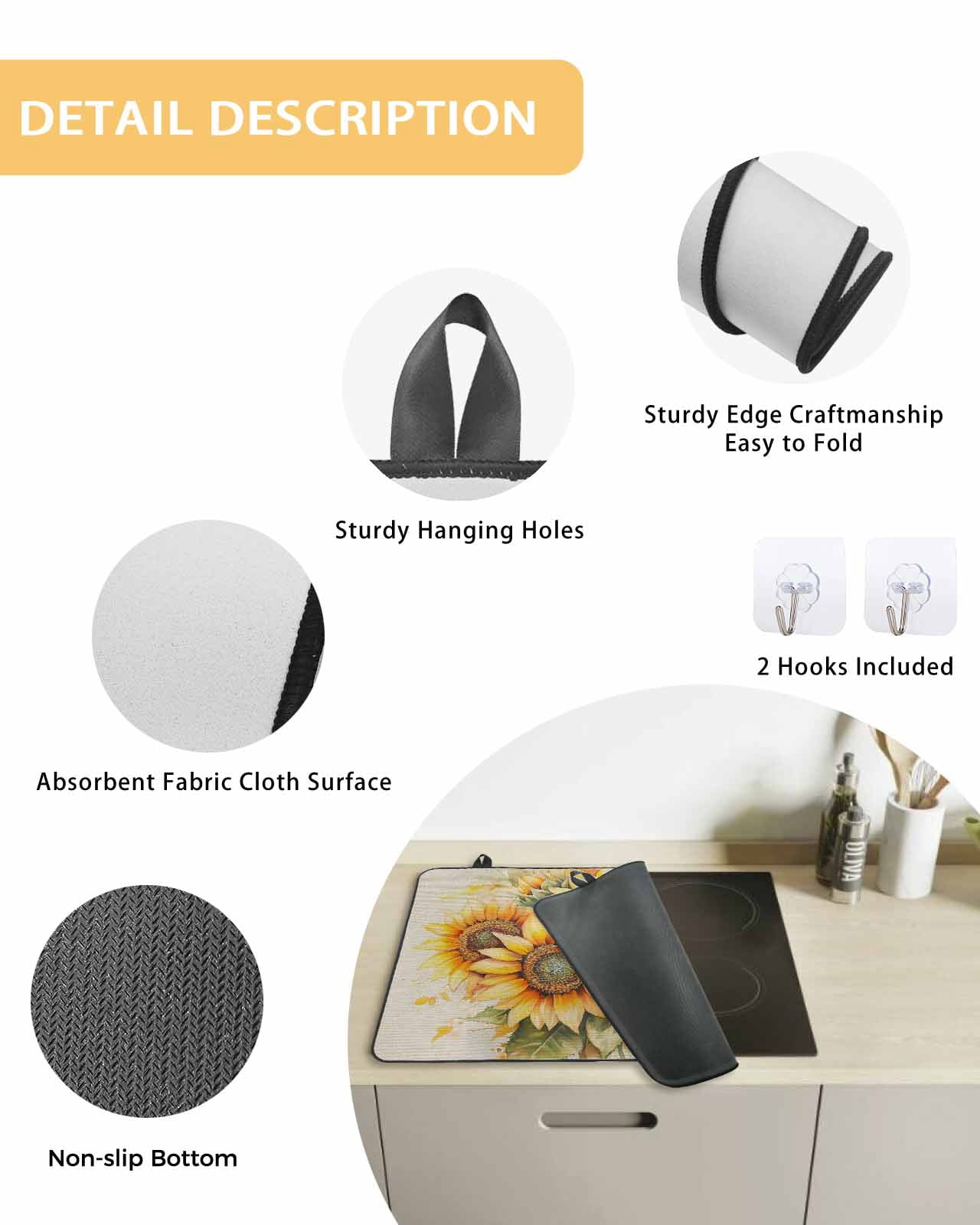 nqOlkjepod Large Induction Cooktop Protector Mat 24"x21", Sunflower Stove Top Covers for Electric Stove, Blooming Spring Floral Summer Leaf Decorative Stove Burner Cover Mats, Glass Top Stove Cover