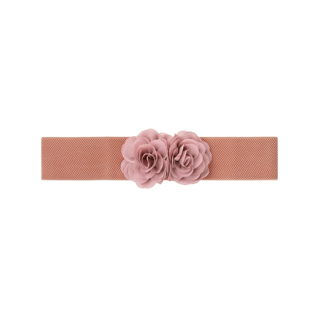 Cinturón elástico ancho de doble flor grande INSPIRE CHIC para el Día de la Madre, cinturones elásticos de cintura gruesa para vestir hasta 70 cm/27.55" en rosa polvo y púrpura