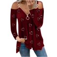 thumbnail image 1 of Blusa informal de manga larga con cuello en V y cremallera suelta con estampado de amor para mujer Pompotops  gfhjh5145, 1 of 5