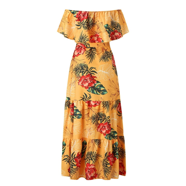 Floral Off-Shoulder Yellow Knit Dress Floral Off-Shoulder Yellow Knit Dress