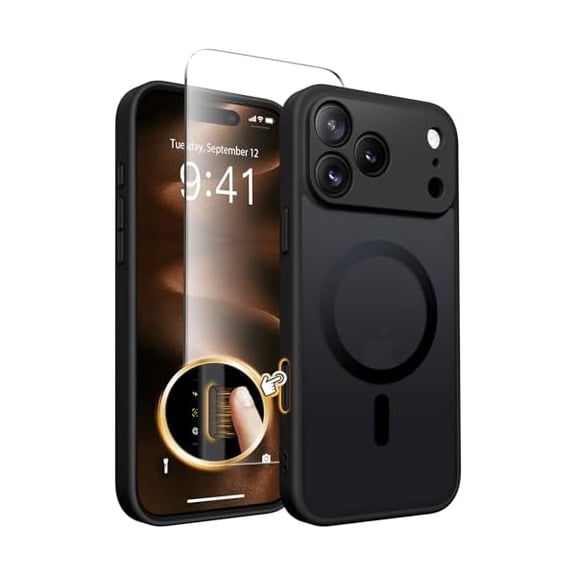 ZHU997 Magnetic for iPhone 17 Pro Max Case, Upgraded [Full Camera Protection] [Compatible with MagSafe] Protective Translucent Matte Women Girl Phone Case Cover, Black