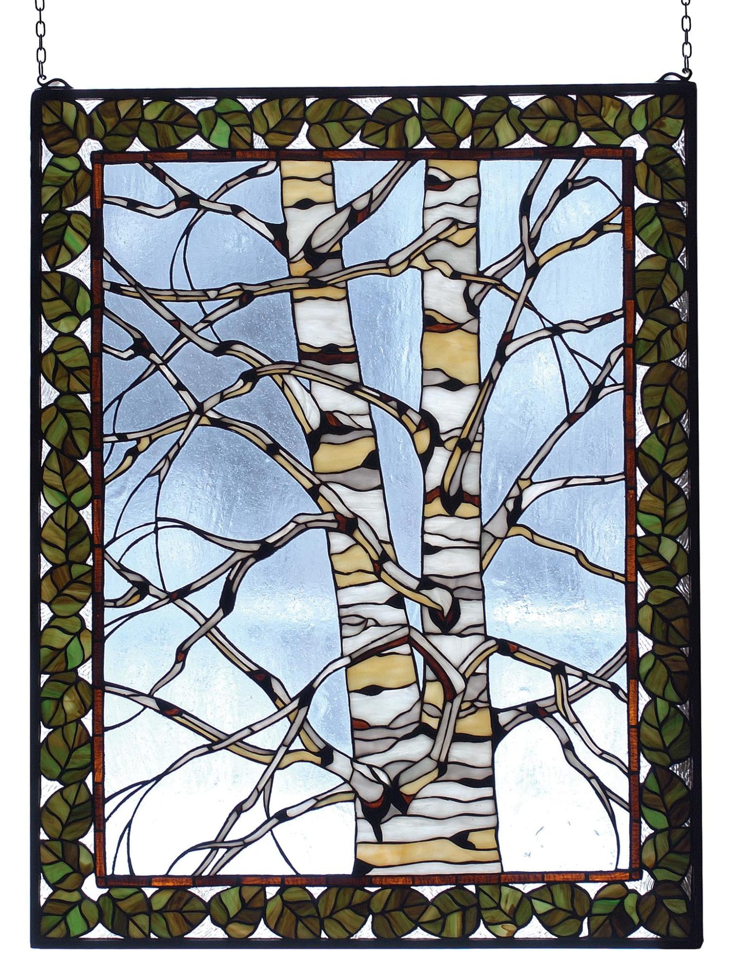 28"W X 36"H Birch Tree in Winter Stained Glass Window