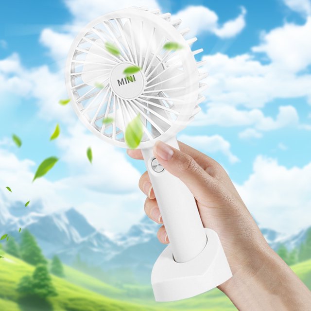 Mini ventilador portátil de mano de 1200mAh, lindo ventilador con base para viajes al aire libre y Camping