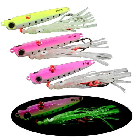 Holzlrgus Fishing jigs Lures Saltwater Fishing Vertical Jigging Spoon Lures with Feather Hooks Vertical Jigging Spoon Slow Fishing Lures for Tuna Kingfish Bass Snapper Salmon
