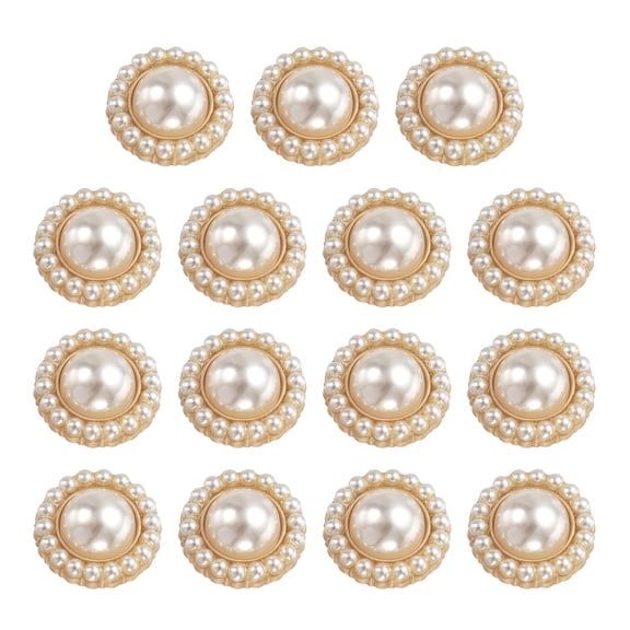 Uxcell 15pcs Metal Button 20mm Round Pearl Sewing Buttons for Dress Crafts, Gold