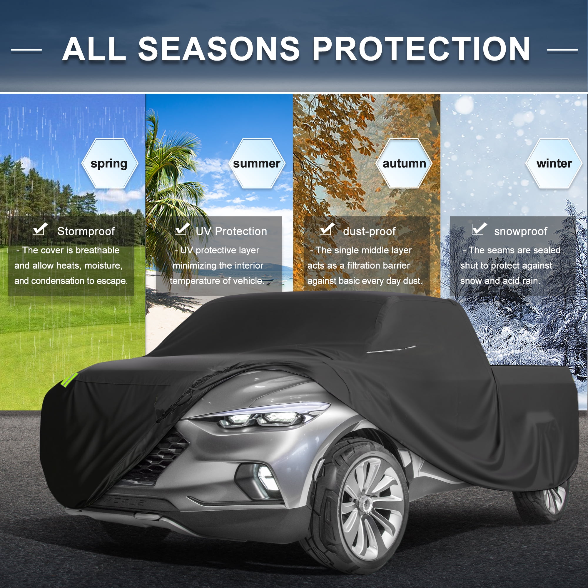 Unique Bargains 1Pc Car Cover 210D-PU Universal Black 266.14"×67.72"×73.62"