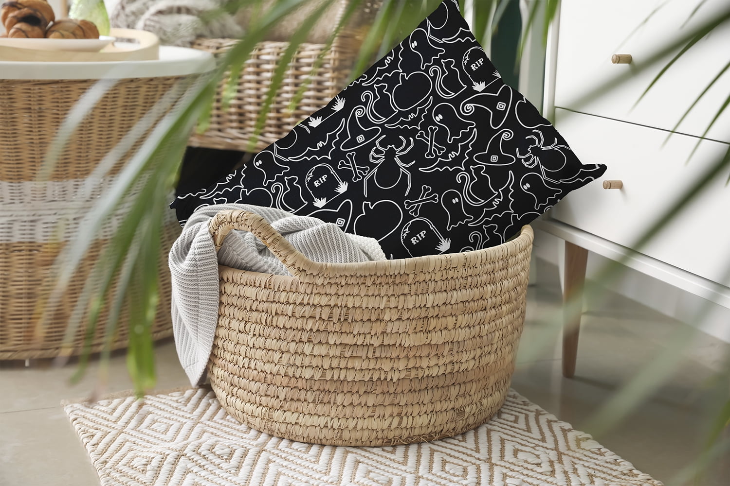 20" x 14" Simply Daisy Halloween Halloween Outlines Polyester Indoor/Outdoor Pillow, Black Qty 1