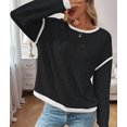 thumbnail image 4 of Female Fashion Crewneck Pullover Sweater Casual Color Block Ribbed Knit Tops Loose Fall Tops Black & Gray L, 4 of 9