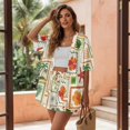 thumbnail image 3 of FKEKYI Art Flower Palm Tree Print Womens 2 Pcs Short Set Open Front Shirt Top Summer Outfits Shorts with Elastic Waist Beachwear Breathable Lounge Set Resort Wear, XL, 3 of 7
